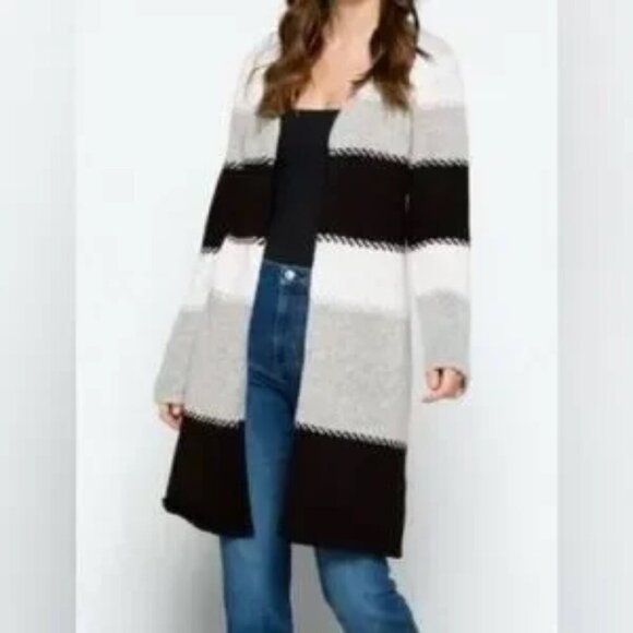 NWT Stitch Fix Fortune + Ivy Cardigan Sweater Small Gray Black White Long Open - Picture 13 of 13